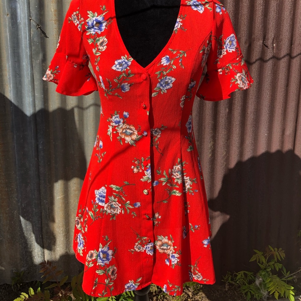 Floral Red Dress